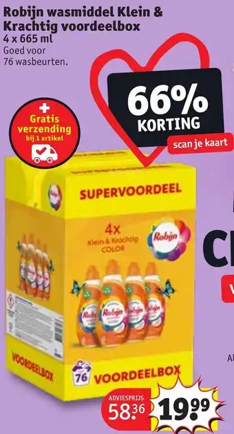 Kruidvat Robijn wasmiddel Klein & Krachtig voordeelbox 4x 665ml aanbieding