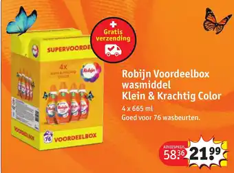 Kruidvat Robijn Voordeelbox wasmiddel Klein & Krachtig Color 4 x 665ml aanbieding