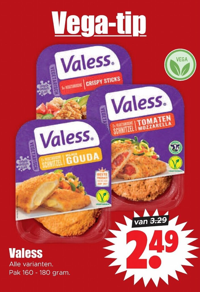 Valess Alle varianten. Pak 160180 gram. aanbieding bij Dirk