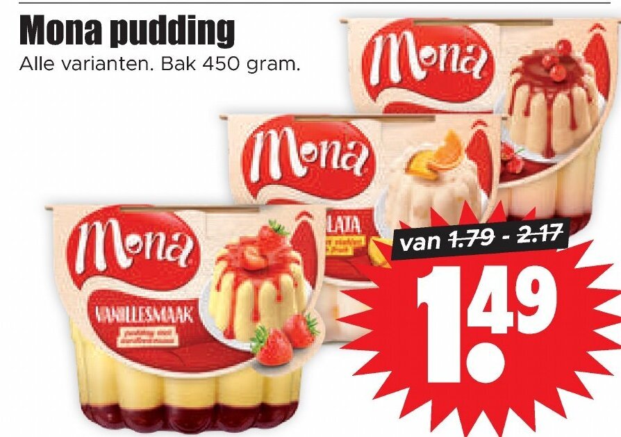 Dirk Mona pudding Alle varianten. Bak 450 gram. aanbieding