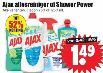 Dirk Ajax allesreiniger of Shower Power Alle varianten. Flacon 750 of 1250 ml. aanbieding