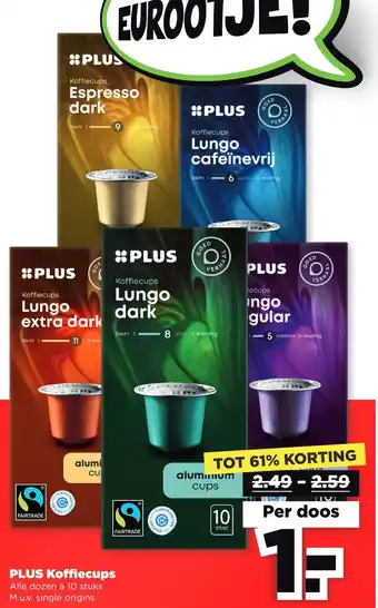 PLUS Koffiecups Alle dozen à 10 stuks aanbieding