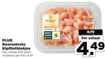 PLUS Boerentrots Kipfiletblokjes Fijn, schaal 300 gram aanbieding