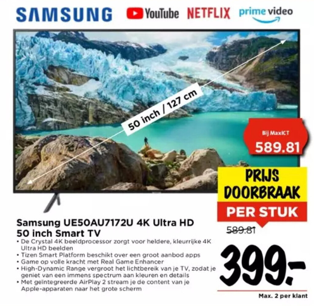 Samsung UE50AU7172U 4K Ultra HD 50 inch Smart TV aanbieding bij Vomar ...