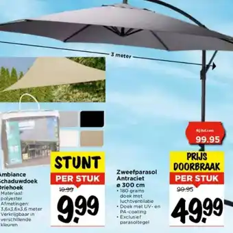 Vomar Voordeelmarkt Zweefparasol Antraciet Ø 300 cm aanbieding