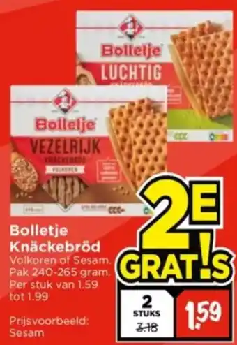 Vomar Voordeelmarkt Bolletje Knäckebröd Volkoren of Sesam. Pak 240-265 gram aanbieding