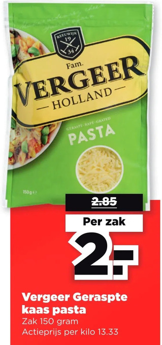 PLUS Vergeer geraspte kaas pasta aanbieding