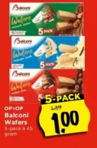 Vomar Voordeelmarkt Balconi Wafers ,5- pack aOP=OP Balconi Wafers 5-pack à 45 gram 45 gram aanbieding