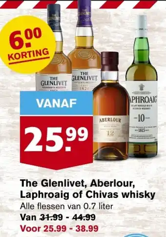 Hoogvliet The Glenlivet, Aberlour, Laphroaig of Chivas whisky ,0.7 liter aanbieding