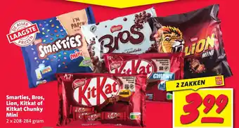 Nettorama Smarties, Bros, Lion, Kitkat of Kitkat Chunky Mini 2 x 208-284 gram aanbieding