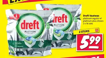 Nettorama Dreft Vaatwas platinum regular of platinum plus citroen 2 x 16 tabs aanbieding