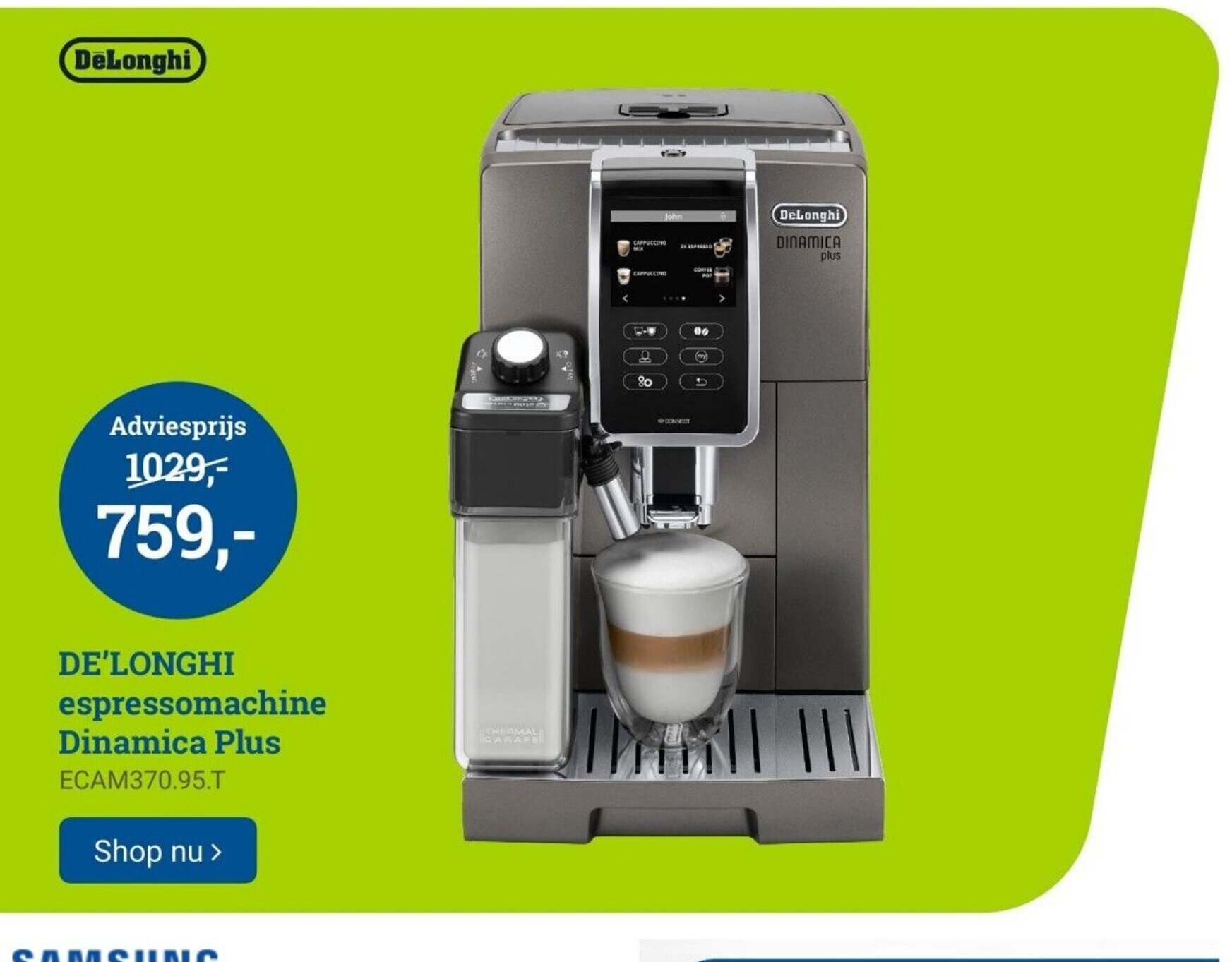 BCC DE'LONGHI espressomachine Dinamica Plus ECAM370.95.T aanbieding