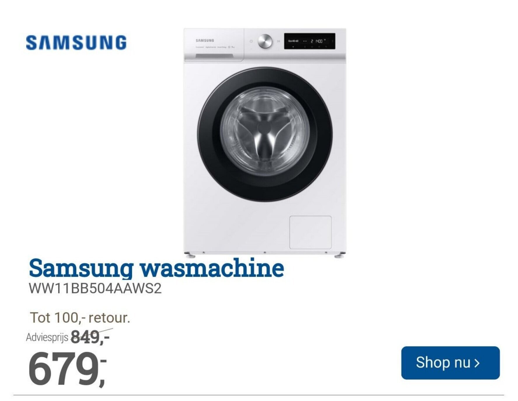 BCC Samsung wasmachine WW11BB504AAWS2 aanbieding