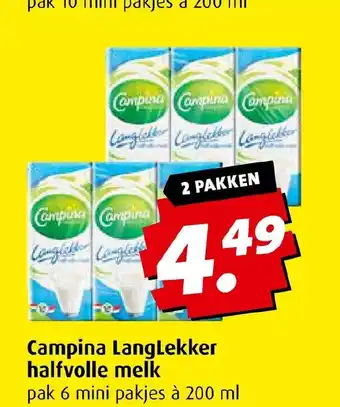 Boni Campina LangLekker halfvolle melk pak 6 mini pakjes à 200 ml 2 pakken aanbieding