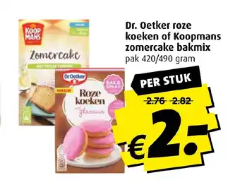 Boni Dr. Oetker roze koeken of Koopmans zomercake bakmix pak 420/490 gram aanbieding