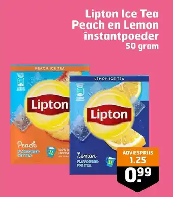 Trekpleister Lipton Ice Tea Peach en Lemon instantpoeder 50 gram aanbieding