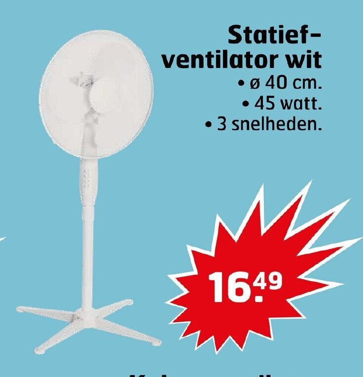 Trekpleister Statiefventilator wit 45 watt. aanbieding