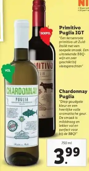 Lidl Primitivo puglia igt een kersenrode primitivo uit zuiditalië met een soepele smaak. een uitstekende bbqwijn en zeer geschikt  aanbieding