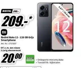 MediaMarkt Redmi note 12-128 gb grijs smartphone aanbieding