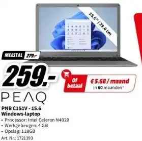 MediaMarkt Pnb c151v-15.6 windows-laptop aanbieding