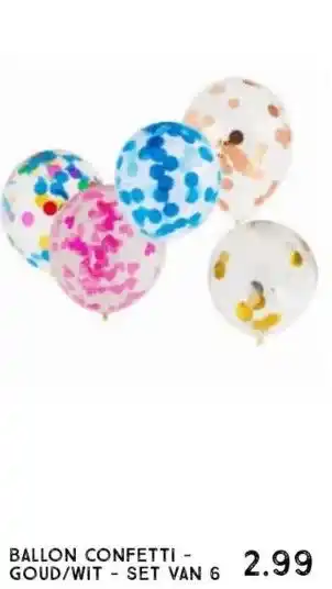Xenos Ballon confetti - goud/wit - set van 6 aanbieding
