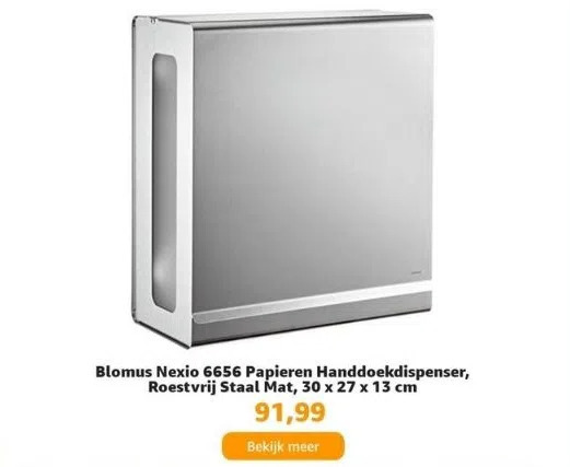 Amazon Blomus nexio 6656 papieren handdoekdispenser, roestvrij staal mat, 30 x 27 x 13 cm aanbieding