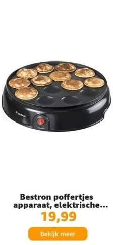 Amazon Bestron poffertjes apparaat, elektrische poffertjesplaat, antiaanbaklaag, 800w, zwart aanbieding