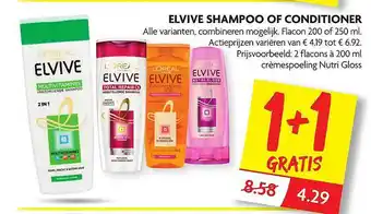 Dekamarkt L'Oréal Paris Elvive Shampoo Of Conditioner 1+1 Gratis aanbieding