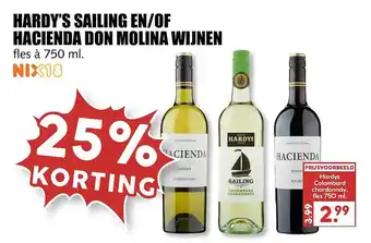 MCD Supermarkt Hardy's Sailing En-of Hacienda Don Molina Wijnen 25% Korting 750ml aanbieding