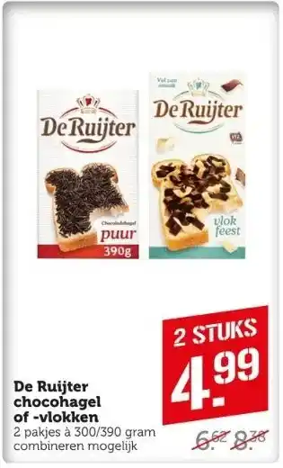 Coop De ruijter chocohagel of -vlokken 2 pakjes à 300/390 gram combineren mogelijk aanbieding