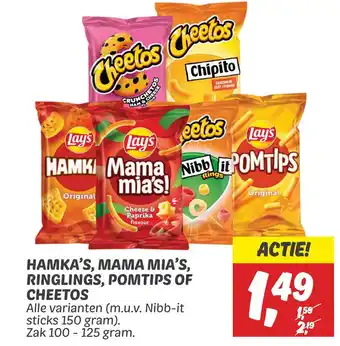 Dekamarkt Hamka's, mama mia's, ringlings, pomtips of cheetos aanbieding