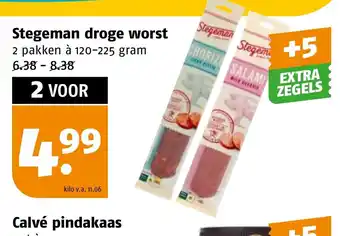 Poiesz Stegeman droge worst 2 pakken à 120-225 gram aanbieding