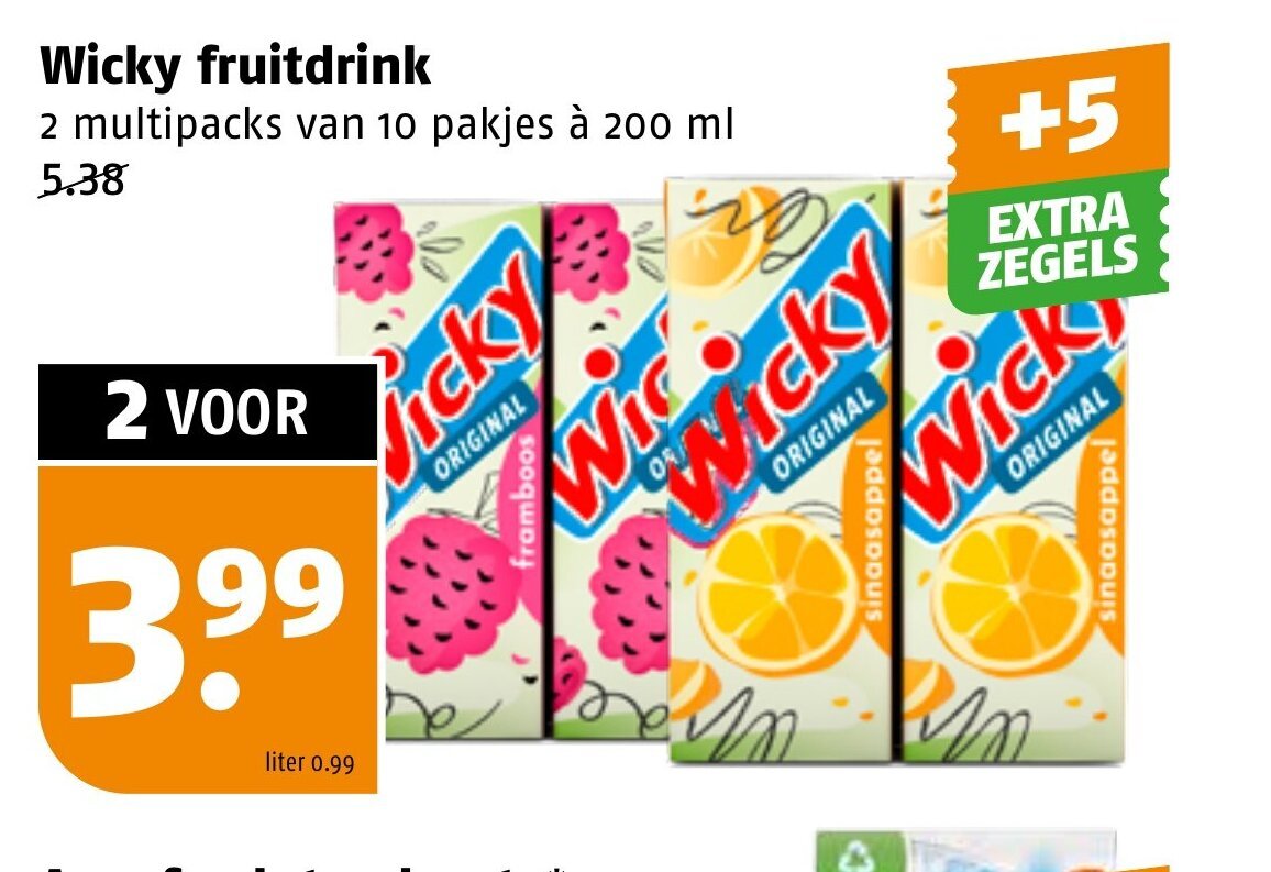 Poiesz Wicky fruitdrink 2 multipacks van 10 pakjes à 200 ml 5.38 aanbieding