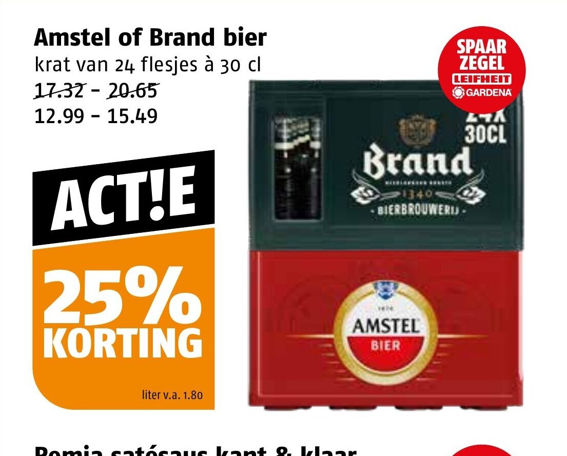 Poiesz Amstel of Brand bier krat van 24 flesjes à 30 cl aanbieding