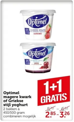 Coop Optimel magere kwark of griekse stijl yoghurt aanbieding