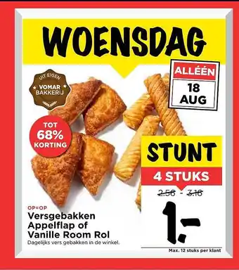 Vomar Voordeelmarkt Versgebakken Appelflap Of Vanille Room Rol Tot 68% Korting aanbieding