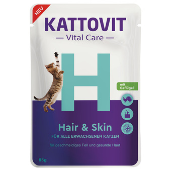 Zooplus 6x85g kattovit vital care hair & skin pouches met gevogelte nat kattenvoer aanbieding