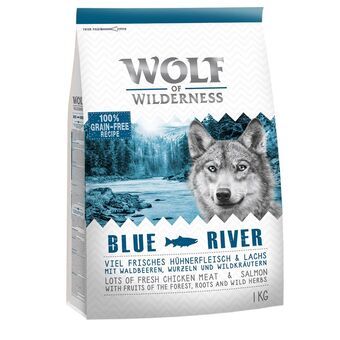 Zooplus 1kg blue river met zalm wolf of wilderness hondenvoer aanbieding