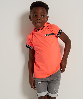 terStal Jongens t-shirt capuchon backprint koraal in maat aanbieding