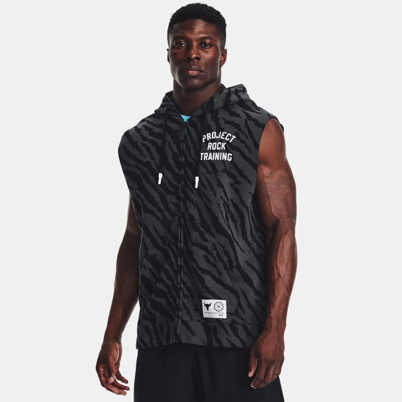 Under Armour Herenshirt project rock rival fleece printed met volledige rits en zonder mouwen zwart / wit / zwart l aanbieding