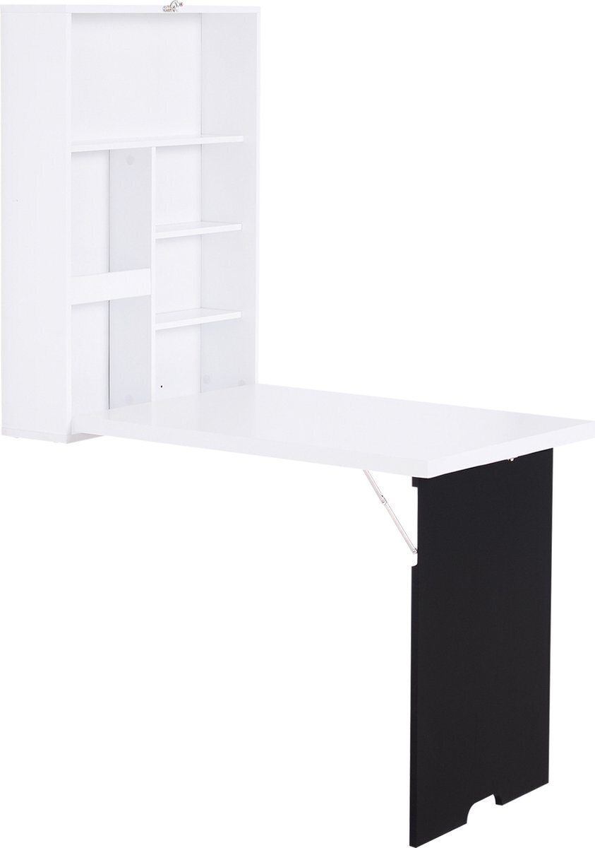 Bol.com Homcom opklapbare wandtafel opklapbare wandtafel klaptafel computertafel schoolbord mdf wit 836-139 aanbieding