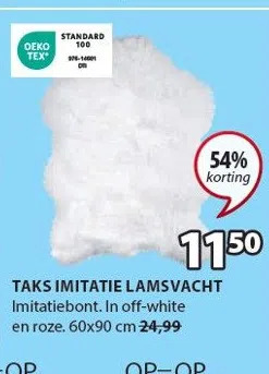 Jysk Taks imitatie lamsvacht aanbieding