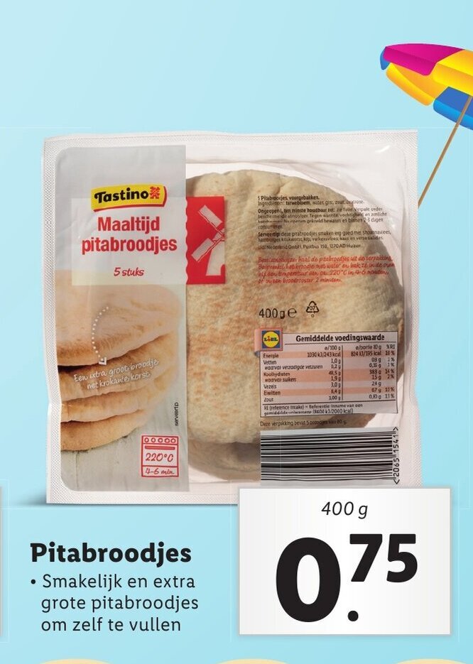 Pitabroodjes 400 g aanbieding bij Lidl