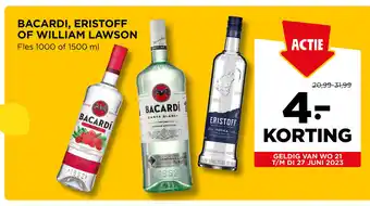 Jumbo BACARDI, ERISTOFF OF WILLIAM LAWSON Fles 1000 of 1500 ml aanbieding