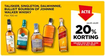 Jumbo TALISKER, SINGLETON, BULLEIT BOURBON OF JOHNNIE WALKER WHISKY, Fles 700 ml aanbieding