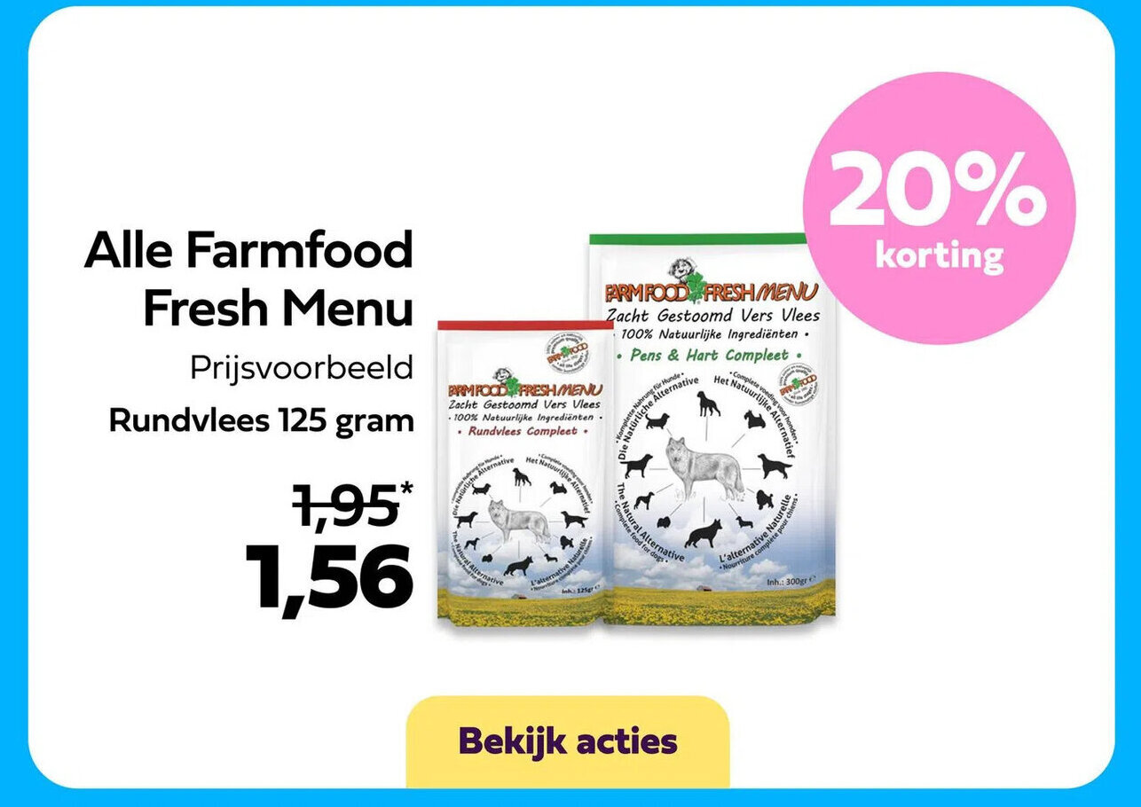 Plein.nl Alle Farmfood Fresh Menu, 125 gram aanbieding
