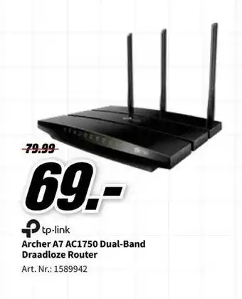 MediaMarkt Tp-link archer a7 ac1750 dual-band draadloze router aanbieding