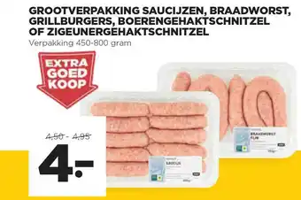 Jumbo Grootverpakking saucijzen, braadworst, grillburgers, boerengehakstschinitzel of zigeunergehaktschnitzel aanbieding