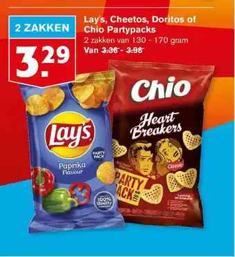 Hoogvliet Lay's, cheetos, doritos of chio partypacks 130-170 gram aanbieding