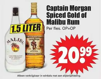 Dirk Captain morgan spiced gold of malibu rum 1,5 liter aanbieding